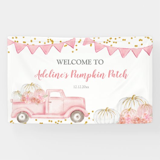 Pink Pastel Pumpkin Truck Geburtstagsbanner Banner (Horizontal)