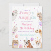 Pink Pastel Puppy Dog Paw-ty Animals Birthday Einladung (Vorderseite)