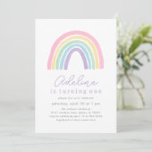 Pink Pastel Rainbow Birthday Einladung (Stehend Vorderseite)