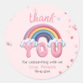 Pink Pastel Rainbow Birthday Thank You Runder Aufkleber (Vorderseite)