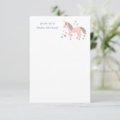 Pink Pastel Rainbow Unicorn Kinder Persönliche Not Dankeskarte (Stehend Vorderseite)