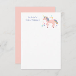 Pink Pastel Rainbow Unicorn Kinder Persönliche Not Dankeskarte