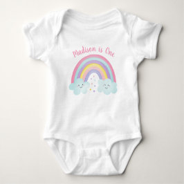 Pink Pastel Rainbow Wolken Erster Geburtstag Baby Strampler