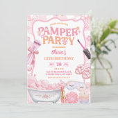 Pink Pastel Retro Spa Pamper Party Birthday Einladung (Stehend Vorderseite)