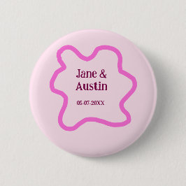 Pink pastel retro wedding border frame name date button