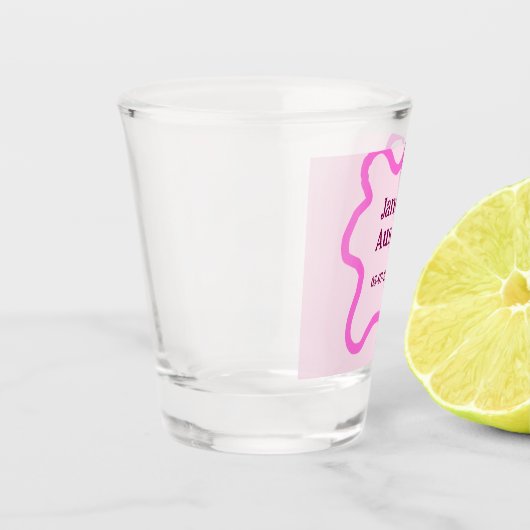 Pink pastel retro wedding border frame name date schnapsglas (Links)