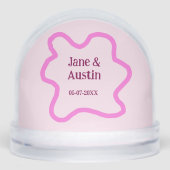 Pink pastel retro wedding border frame name date schneekugeln (Vorderseite)