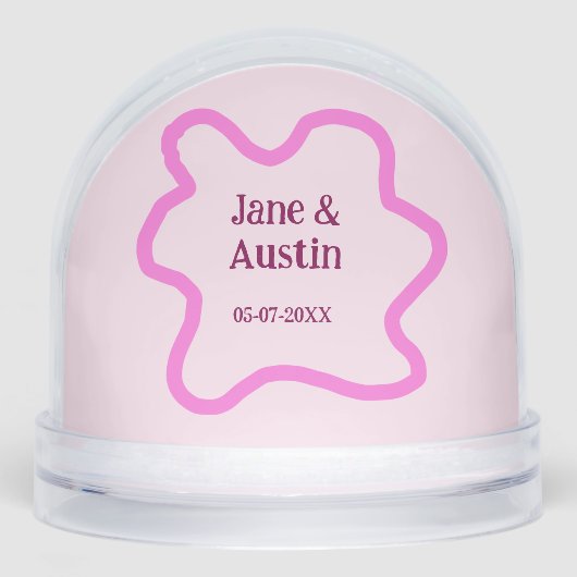 Pink pastel retro wedding border frame name date schneekugeln (Vorderseite)