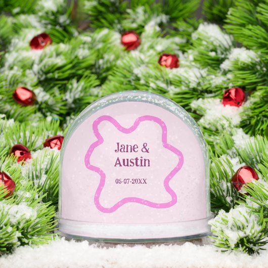 Pink pastel retro wedding border frame name date schneekugeln (Weihnachten)