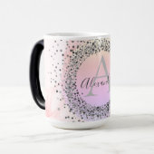 Pink Pastel Silver Speckled Glittery Personalisier Verwandlungstasse (Vorderseite Links)