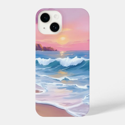 Pink Pastel Skies | Ocean Watercolor Beach Waves iPhone Hülle (Rückseite)
