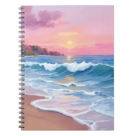 Pink Pastel Skies | Ocean Watercolor Beach Waves Notizblock