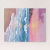 Pink Pastel Skies | Ocean Watercolor Beach Waves Puzzle (Horizontal)