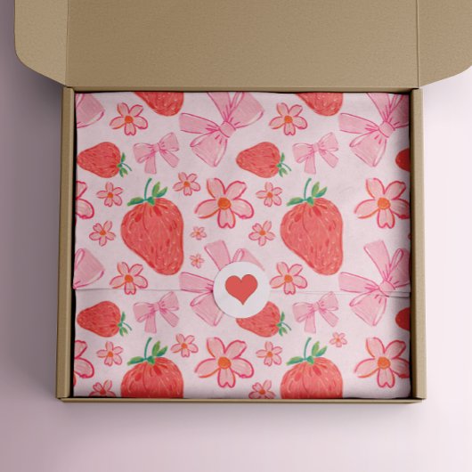 Pink Pastel Strawberry Floral Bow Seidenpapier