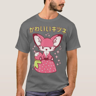 Pink Pastel Strawberry Fox Japanischer Kawaii Pink T-Shirt