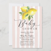 Pink Pastel Streifen Lemon Babydusche Einladung (Vorderseite)