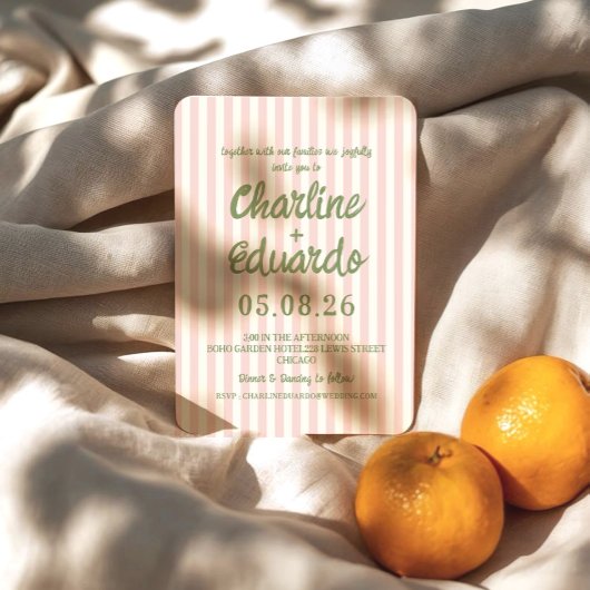 Pink Pastel Striping Whimsical Wedding Einladung