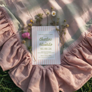 Pink Pastel Striping Whimsical Wedding Einladung