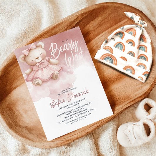 Pink Pastel Teddy Bear Baby Dusche warten Einladung