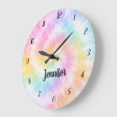Pink Pastel Tie Dye Girly Chic Große Wanduhr (Winkel)