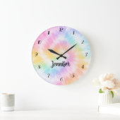 Pink Pastel Tie Dye Girly Chic Große Wanduhr (Zuhause)