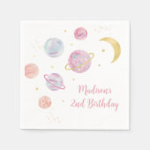 Pink Pastel Two the Moon Space Geburtstag Serviette (Vorderseite)