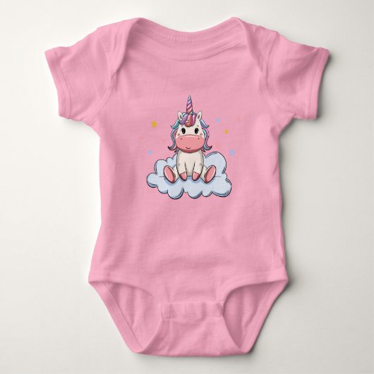 Pink Pastel Unicoron auf einer Wolke Baby Strampler (Vorderseite)
