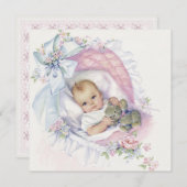 Pink Pastel Vintag Baby Girl Dusche Einladung (Vorne/Hinten)