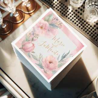 Pink Pastel Watercolor Blühende Hochzeit Napkins Serviette