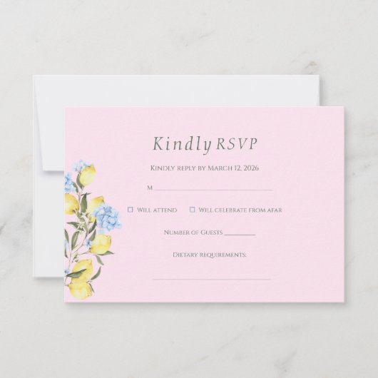 Pink Pastel Watercolor Citrus Wedding RSVP Card (Vorderseite)