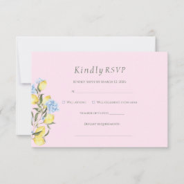 Pink Pastel Watercolor Citrus Wedding RSVP Card Karte