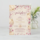 Pink Pastel Watercolor Pumpkin fallen wild Blume Einladung (Stehend Vorderseite)