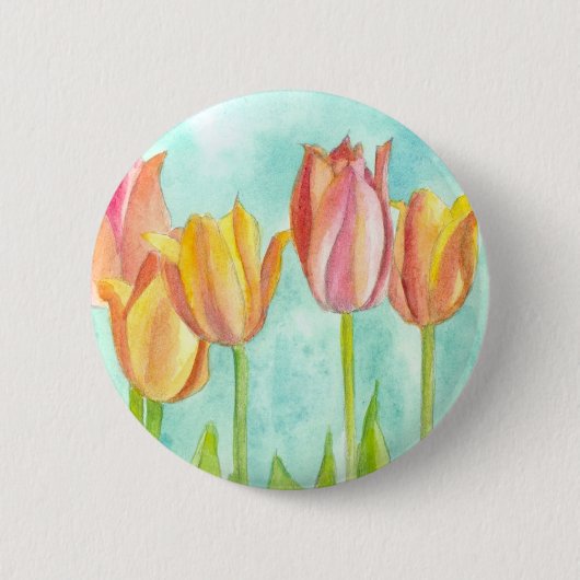 Pink Pastel Watercolor Tulip Blume Button (Vorderseite)