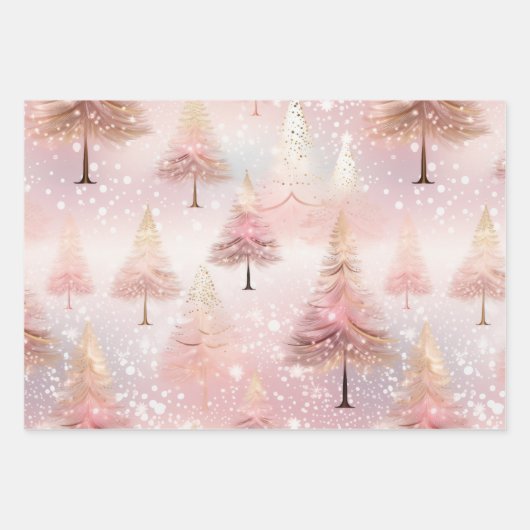 Pink Pastel Weihnachtsbaum Geschenkpapier Set (Vorderseite)