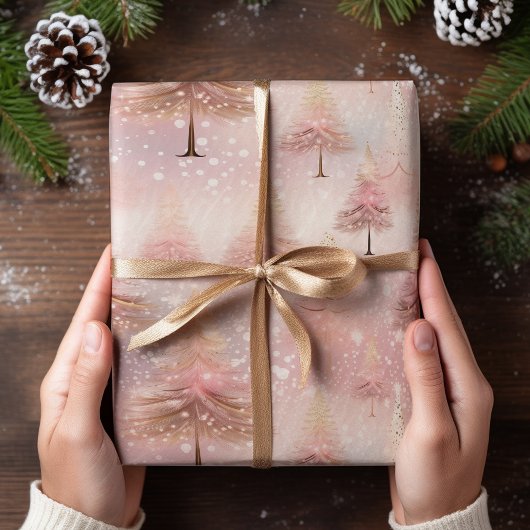 Pink Pastel Weihnachtsbaum Geschenkpapier Set