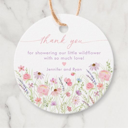 Pink Pastel Wildblume Kinderdusche Geschenkanhänger (Vorderseite)