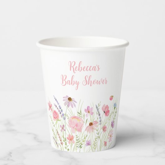 Pink Pastel Wildblume Kinderdusche Pappbecher (Rückseite)