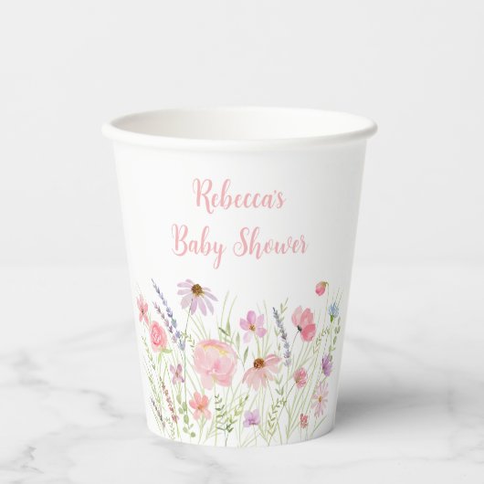 Pink Pastel Wildblume Kinderdusche Pappbecher (Vorderseite)
