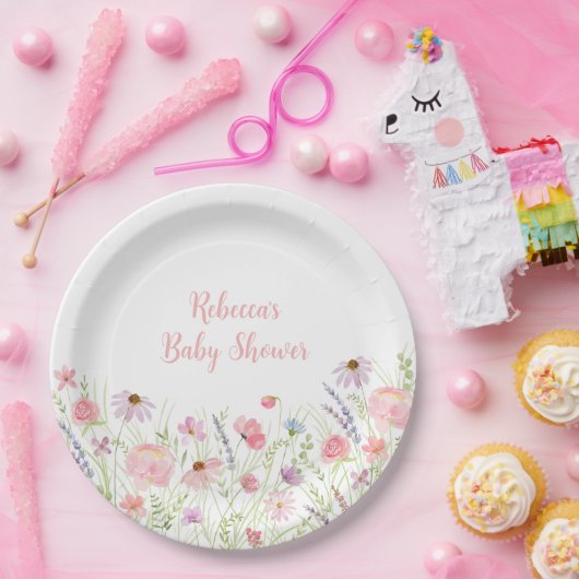 Pink Pastel Wildblume Kinderdusche Pappteller (Party)