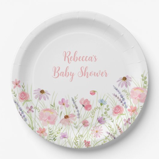 Pink Pastel Wildblume Kinderdusche Pappteller (Vorderseite)