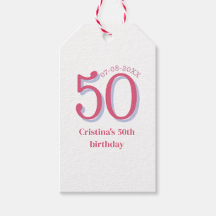PINK PASTELL 50 Geburtstag Jubiläum Name Datum  Geschenkanhänger