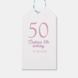 PINK PASTELL 50 Geburtstag Jubiläum Name Datum  Geschenkanhänger
