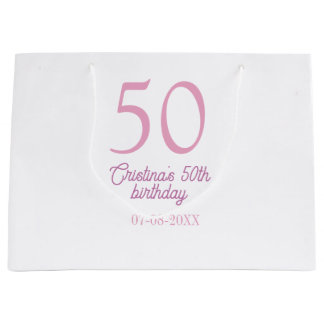 PINK PASTELL 50 Geburtstag Jubiläum Name Datum  Große Geschenktüte