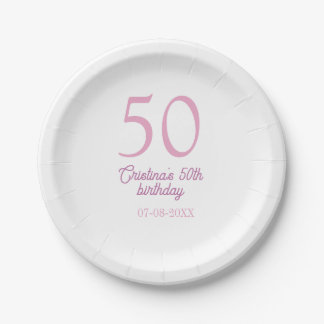 PINK PASTELL 50 Geburtstag Jubiläum Name Datum  Pappteller