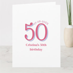 PINK PASTELL 50 Geburtstags-Jubiläum Name Datum Karte