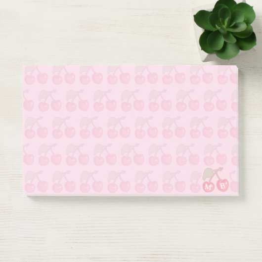 Pink Pastell Cherries Muster Monogram Post-it Klebezettel (Büro)