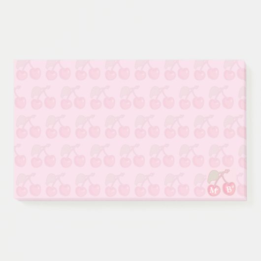 Pink Pastell Cherries Muster Monogram Post-it Klebezettel (Vorderseite)