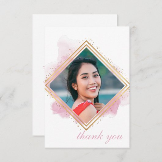 Pink Pastell & Gold Diamond Abschluss Vielen Dank Einladung (Vorne/Hinten)