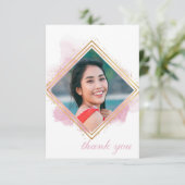 Pink Pastell & Gold Diamond Abschluss Vielen Dank Einladung (Stehend Vorderseite)