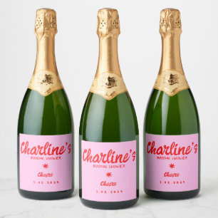 Pink Pastell Handwriting Retro Brautparty Schaumweinetikett